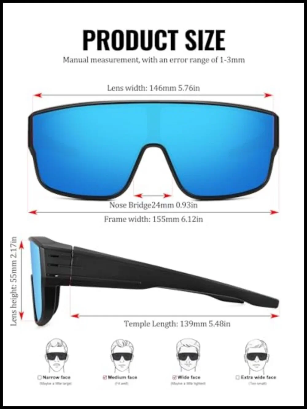 Oversized Fit Over Glasses Polarized Sunglasses for Men Driving Fishing UV
